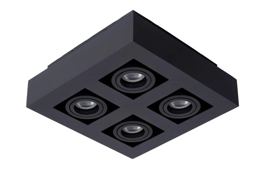 Lucide XIRAX - Plafondspot - LED Dim to warm - GU10 - 4x5W 2200K/3000K - Zwart - uitgezet